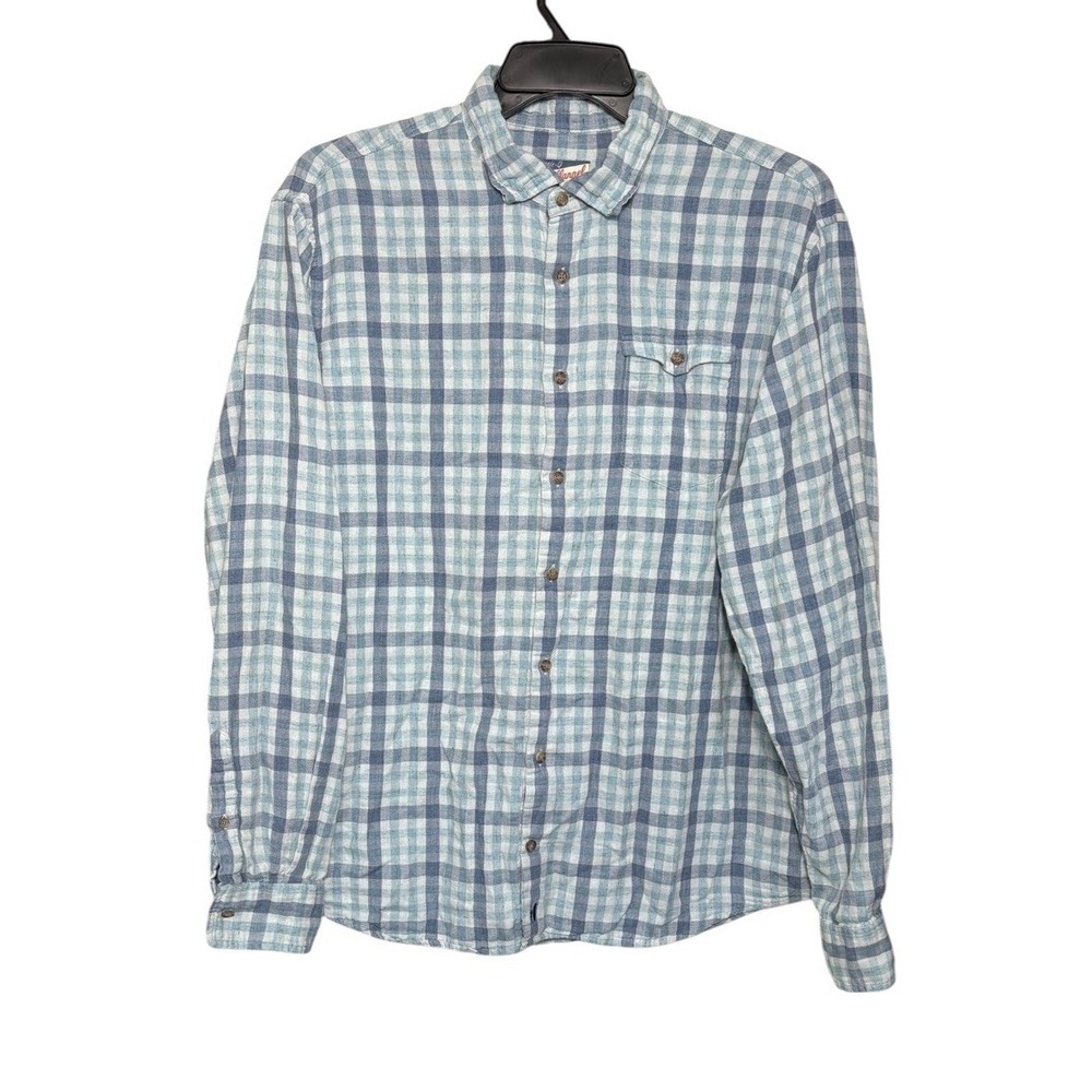 Johnnie O Surf Flannel Size XL Button Down Blue Plaid‎ Beach